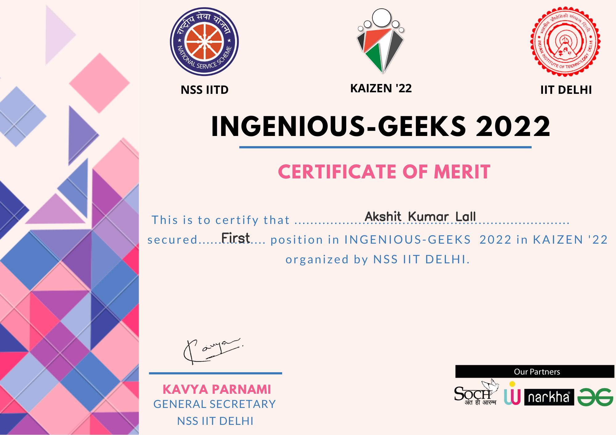 Ingenious Geeks Certificate